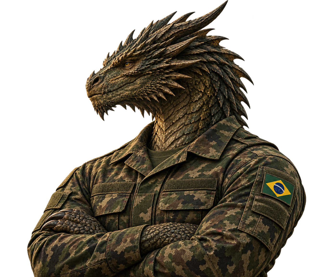Dragão usando uniforme camuflado do Exército Brasileiro